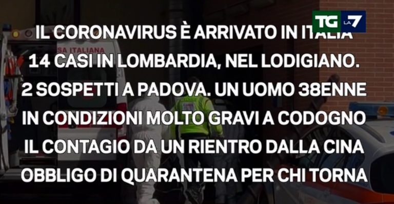 Il coronavirus è arrivato. Tg attenti ma non isterici. L’analisi